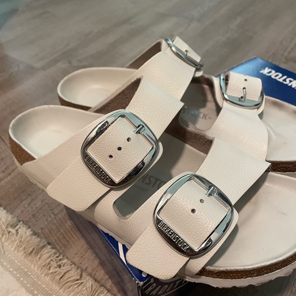 Birkenstock Women's Arizona Big Buckle Slide White Sandals with Silver Buckles - Picture 6 of 11